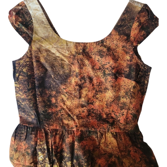 Retrolicious Autumn Woodland Print Dress - Orange Green Brown - Picture 3 of 4
